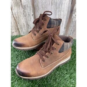Bionica Brown Leather Tucson Wool Knit Lace Up Hiker Boots Women's 8.5
